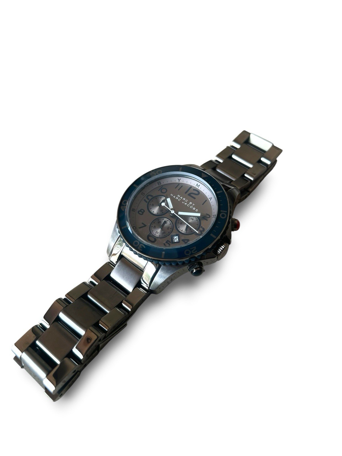 Marc Jacobs MBM5028 Rock Chronograph 46mm Gunmetal Blue Bezel Men’s Watch