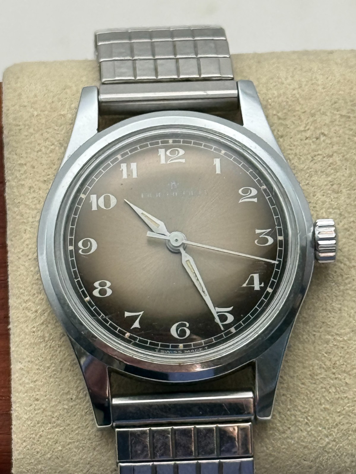 Vintage Bucherer 31mm Stainless Manual Wind Tropical Dial Watch