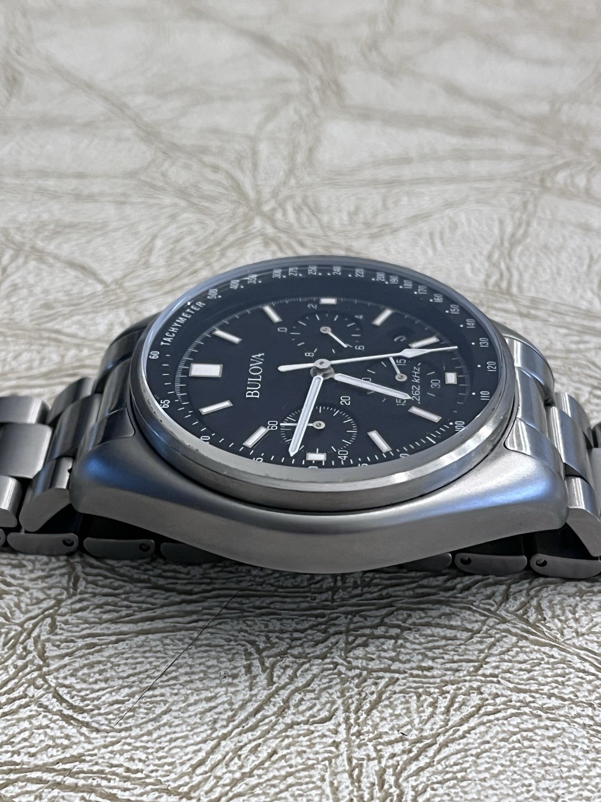 Bulova Lunar Pilot Mens Chronograph 96b258 Silver Tone Stainless Steel Watch