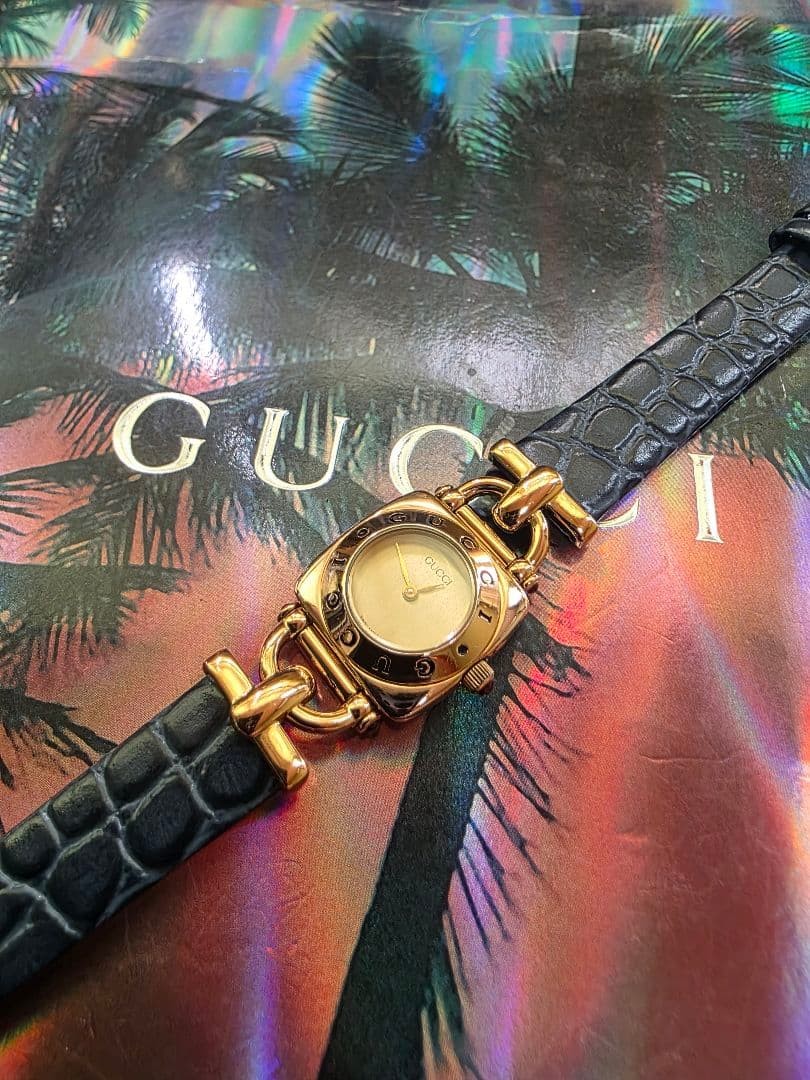 Gucci 6300L Gold Dial Blue Leather Quartz Watch Pre-Owned