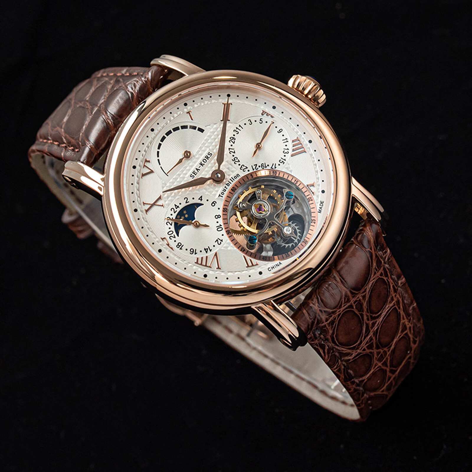 Sugess Seakors Genuine Tourbillon Seagull ST8007 Mechanical Mens Watch SE8007GW