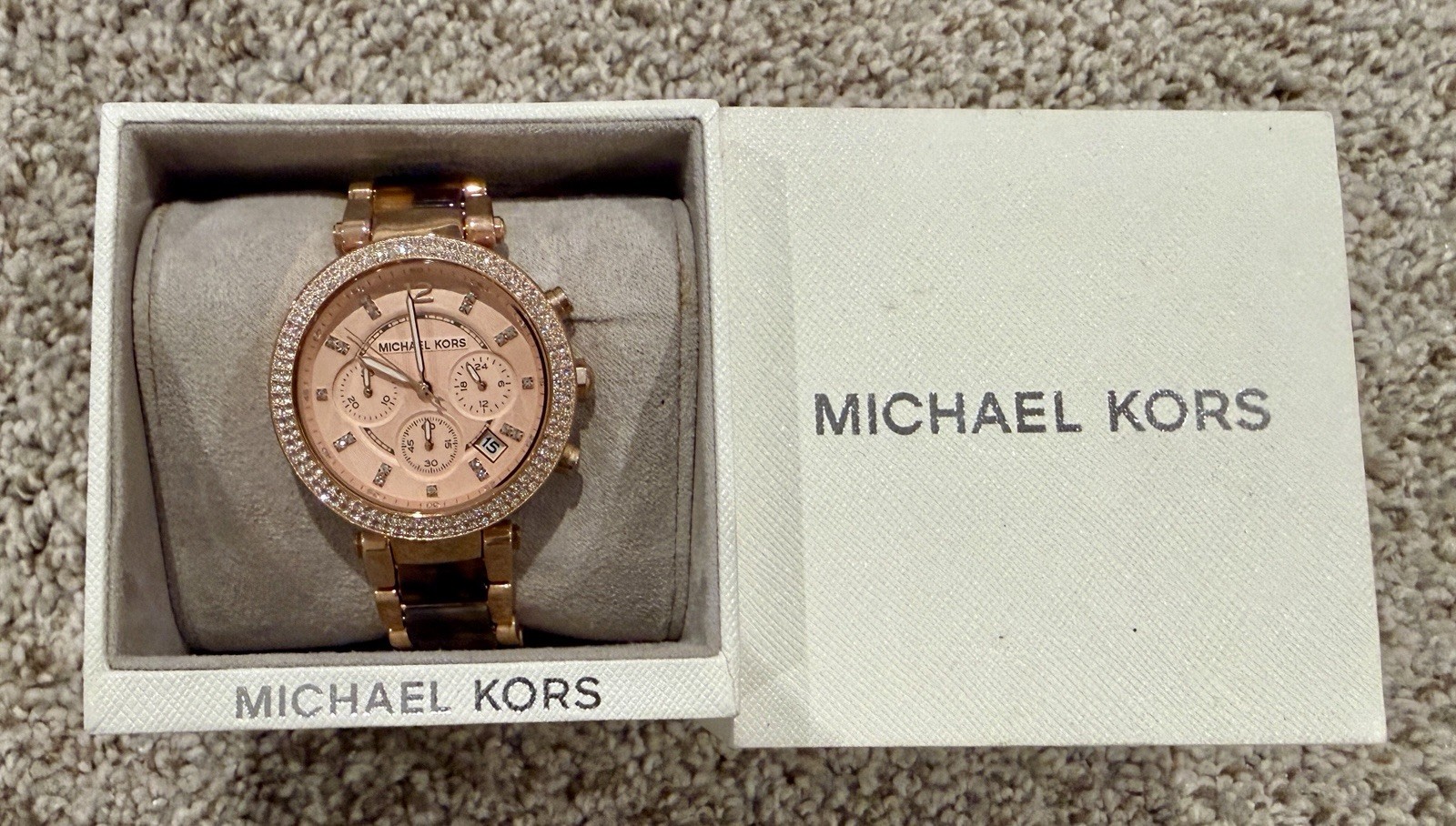 Michael Kors Parker Tortoise Chronograph Rose Gold Tone Ladies Watch MK5538
