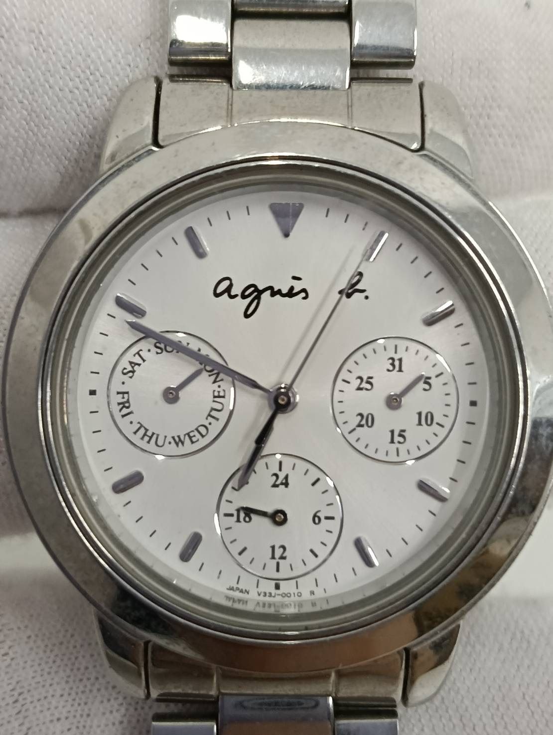 Used agnes b. Watch V33J 0010 Quartz Silver Stainless Steel Watch Condition
