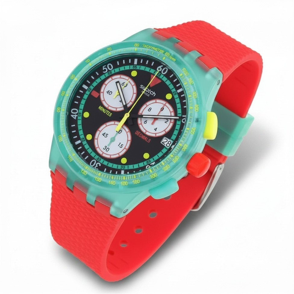 Swatch Neon Emerald Chrono SUSG409 Chronograph Quartz Black Dial Unisex Watch