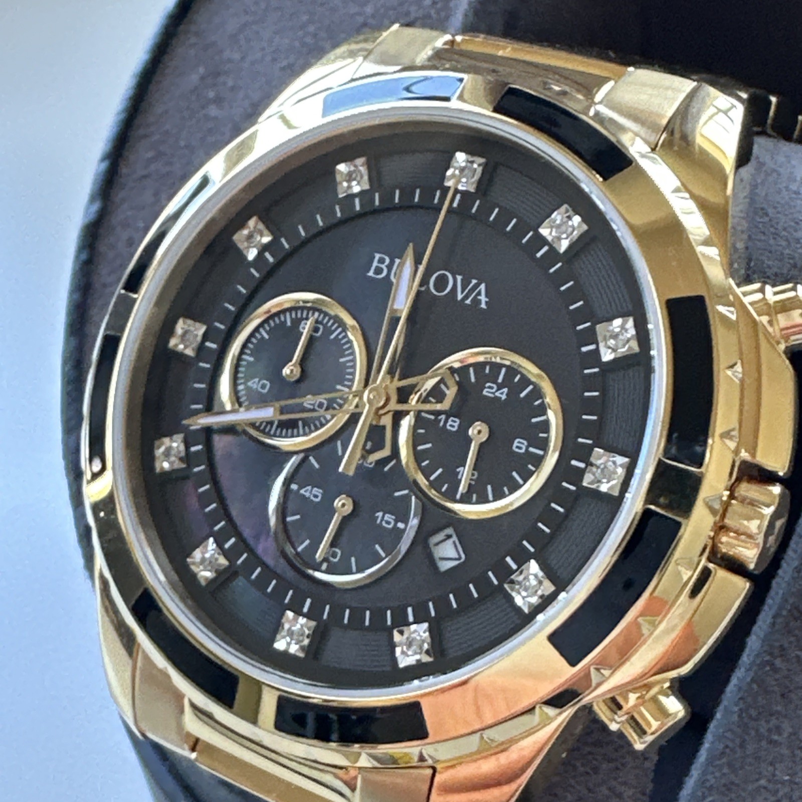 Bulova Diamond Men’s Gold Plated Stainless Steel Chronograph Quartz Watch 97D121