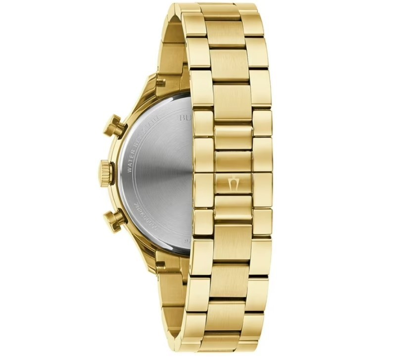 Bulova Men’s Chronograph Gold Tone Stainless Steel Watch-97D131 Black Dial 30M