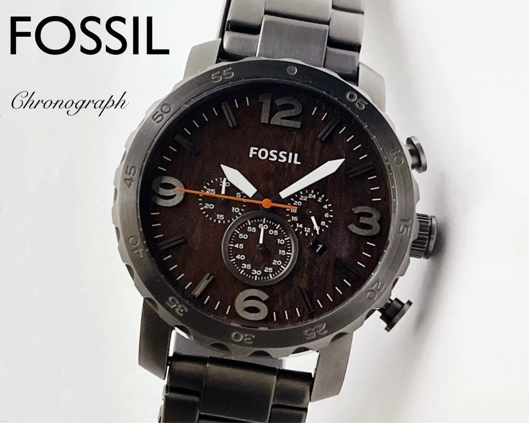 Fossil JR1355 Chronograph Date Wood Grain Dial 50mm Mens Watch
