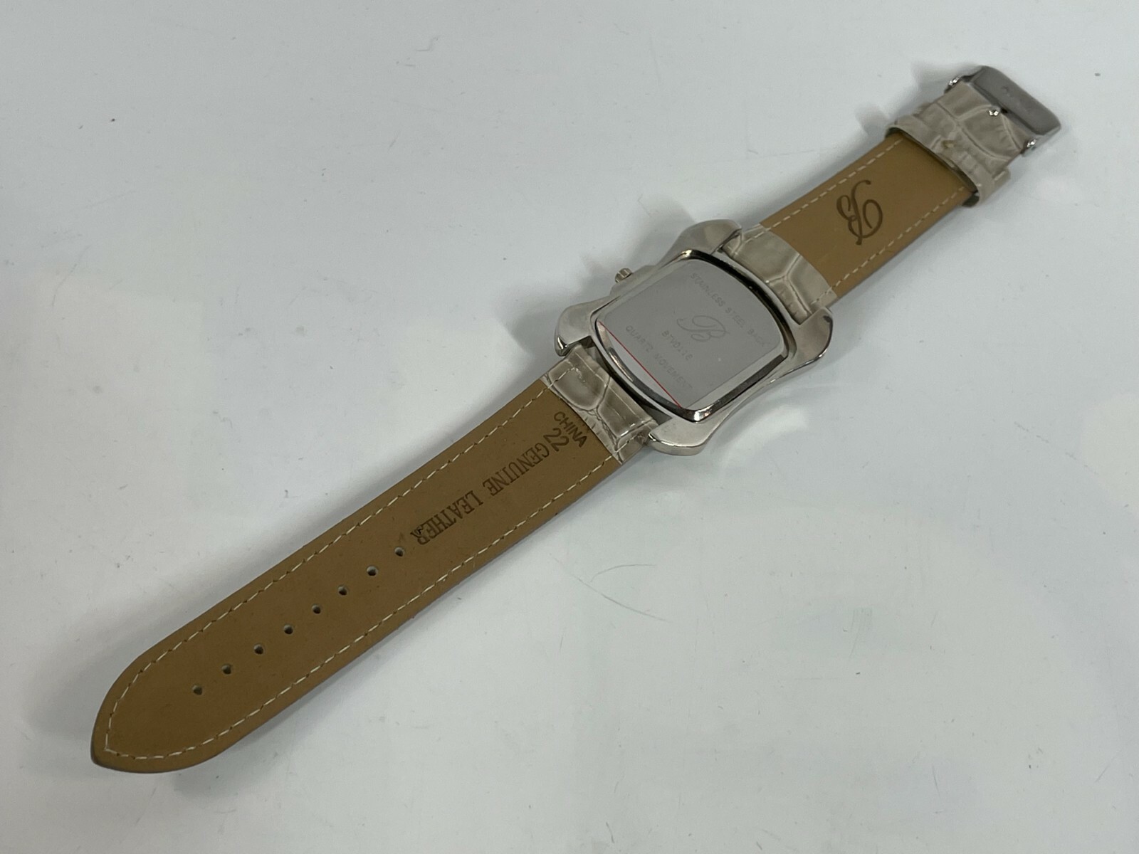 BURGI Rhinestone Stainless Gray Croc Emboss Leather Quartz Wrist Watch BTV011E