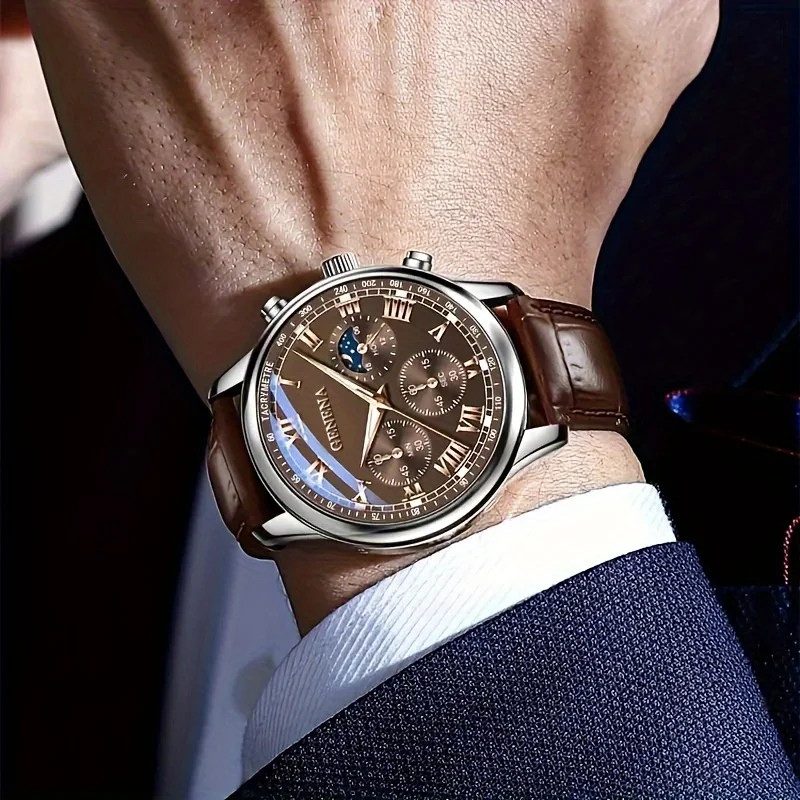 GENEVA High Quality Men’s Luxury Belt Fashion Quartz Watch Men Round Business St
