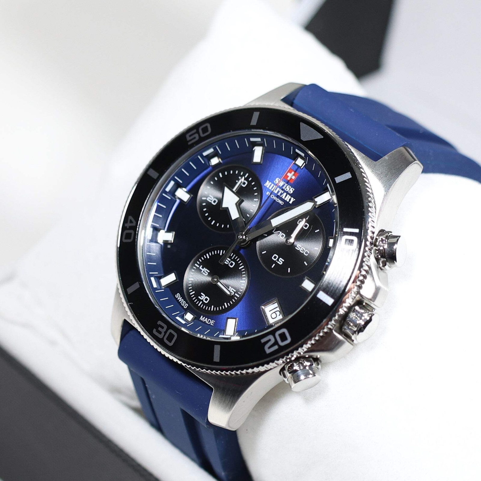 Swiss Military Blue Dial Men’s Stainless Steel Chronograph Watch SM34067.08