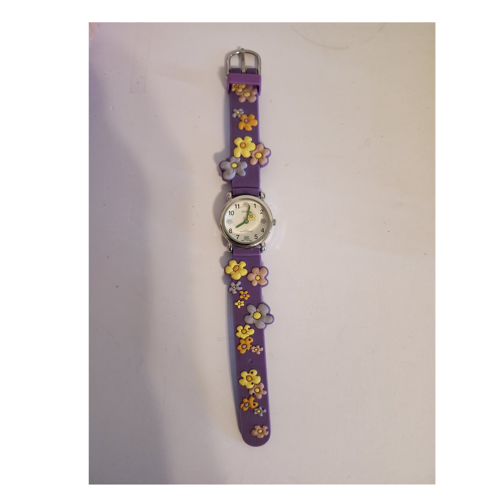 Geneva CH-38 Quartz Watch Purple Silicone Band Floral Dial Girls Water Resistant