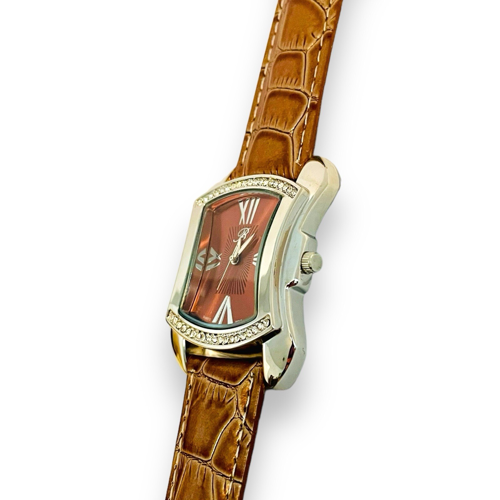 Women’s BURGI Watch Rhinestone Croc Emboss Leather Quartz Wrist Watch