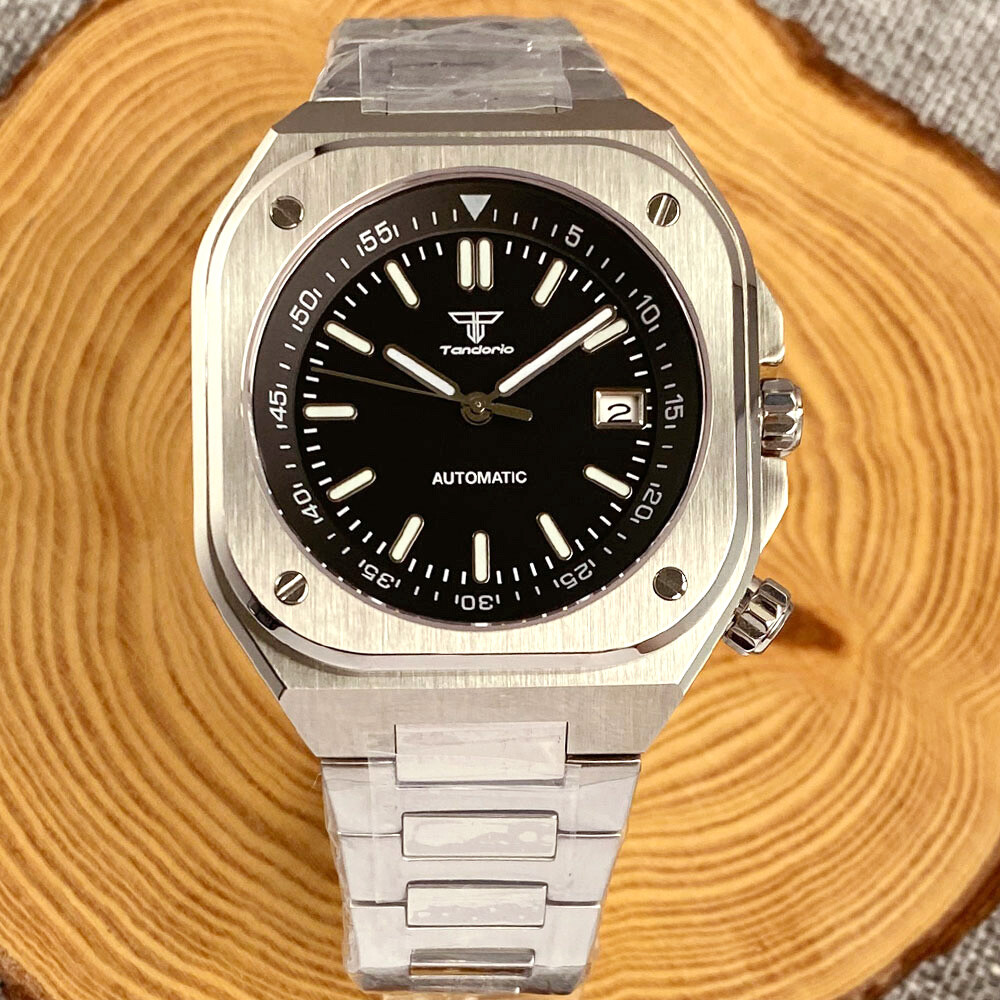 Tandorio New Vintage 42mm White Sunburst Dial Square NH35A GMT Watch for Men
