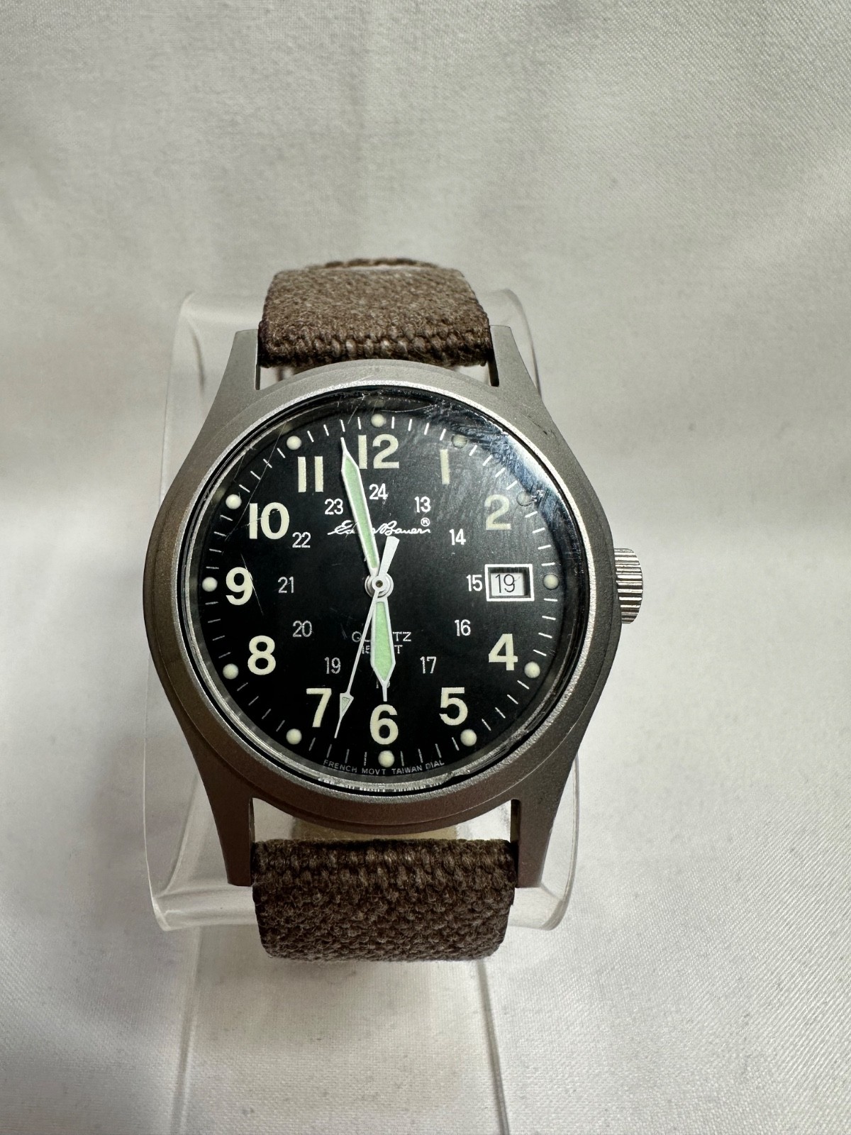 Vintage 90s Eddie Bauer Quartz Field Watch Black Dial Date window
