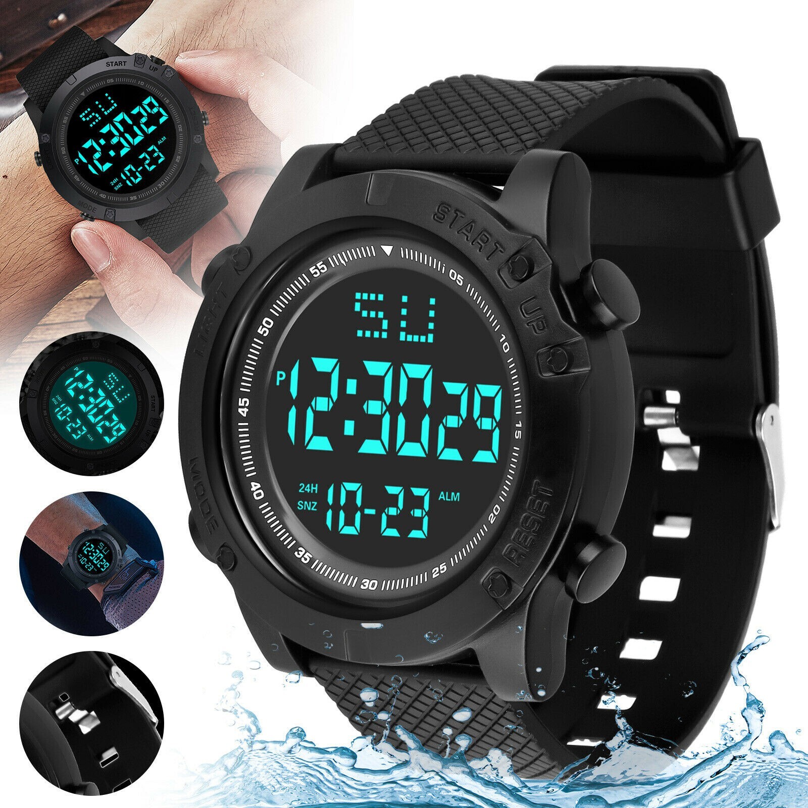 Fashion Men’s LED Sports Waterproof Watch Large Digital Multifunction Wristwatch
