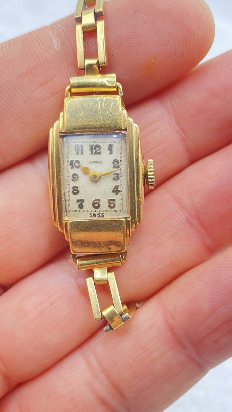 Antique Brunvil Women’s Watch Art Deco Gold Plate Swiss Manual 7j WORKS Great