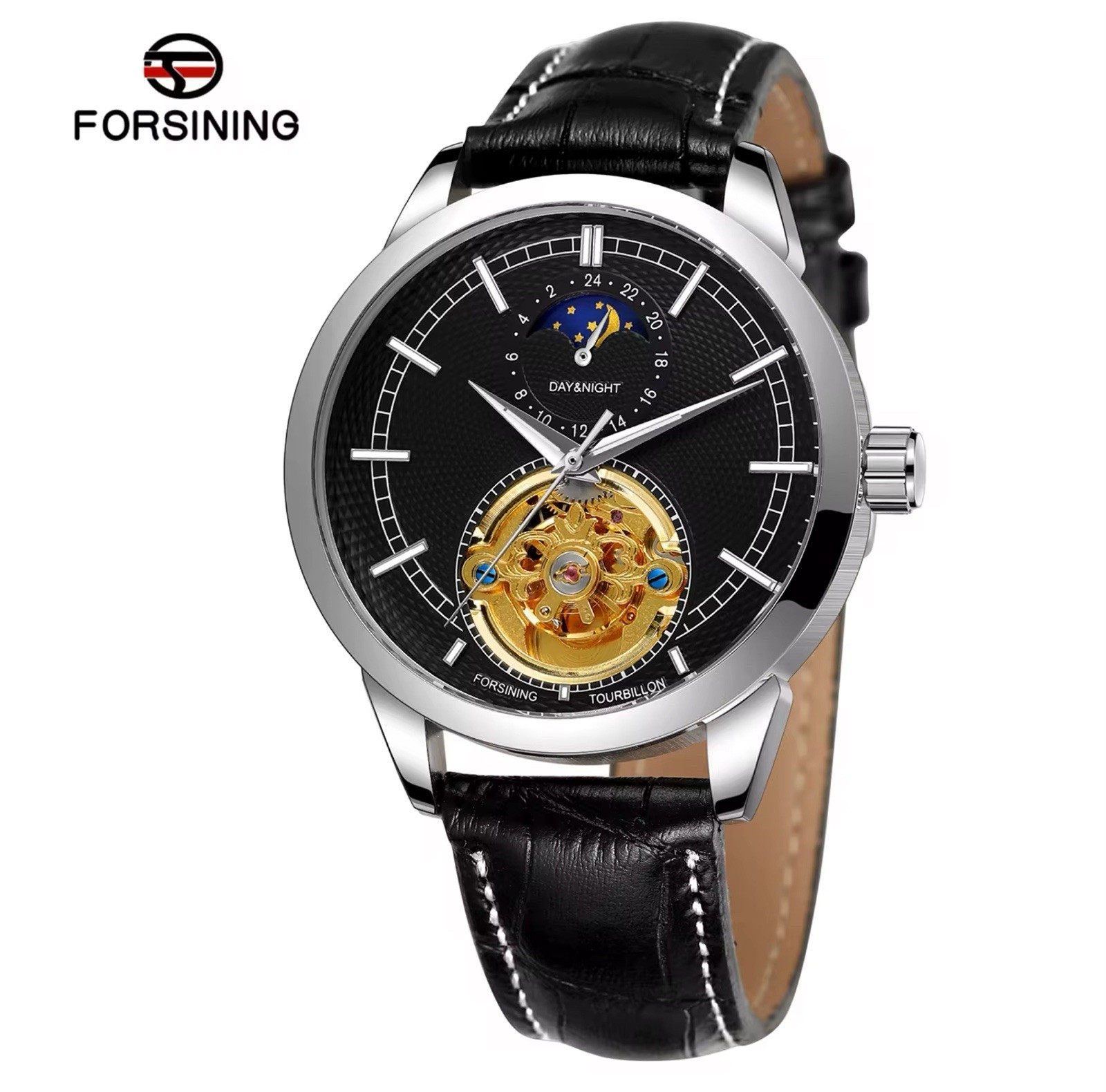 ⌚￼ Forsining Men’s Automatic Water Proof Moon Dial Luxury Business Watch