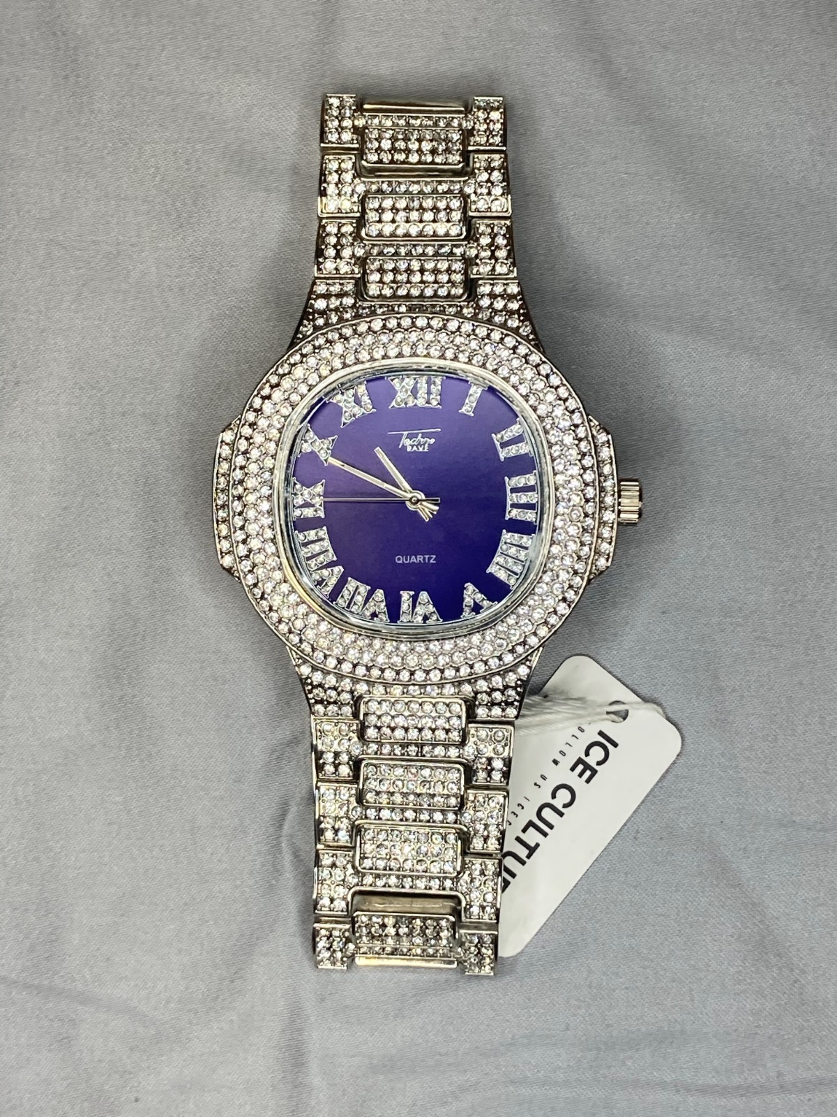Techno Pavé Iced-CZ 8712X Men’s Stainless Steel Quartz Analog Wristwatch NEW
