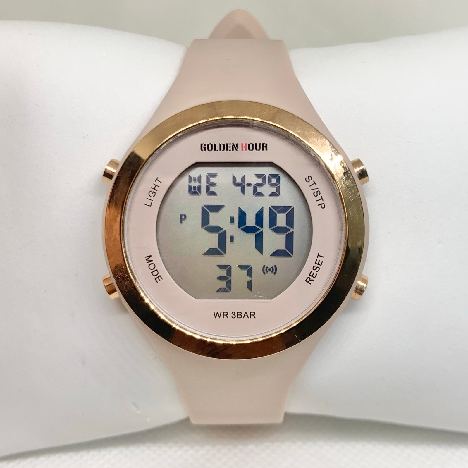 Golden hour women digital lcd watch 38mm quartz multifunction silicone running