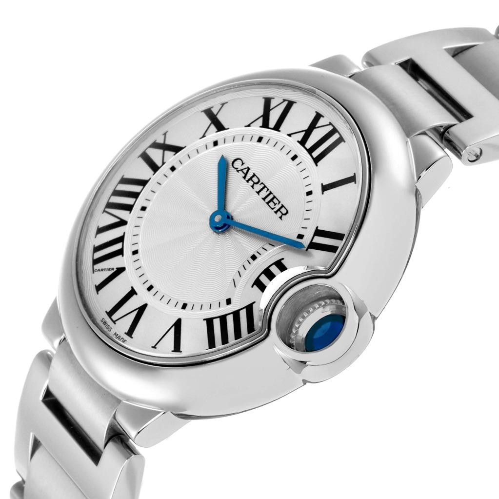 Cartier Ballon Bleu 36mm Silver Dial Steel Mens Watch W69011Z4