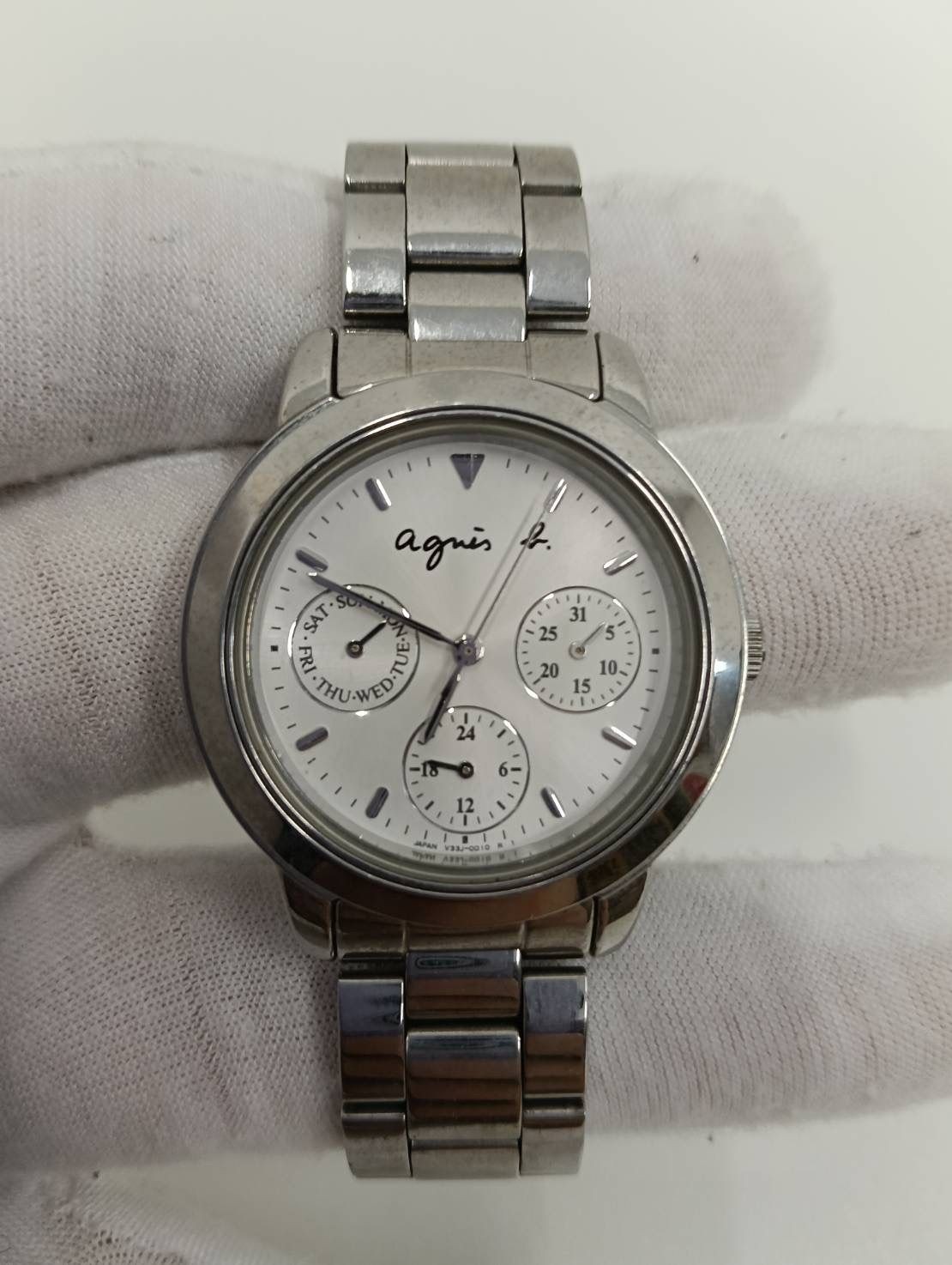 Used agnes b. Watch V33J 0010 Quartz Silver Stainless Steel Watch Condition