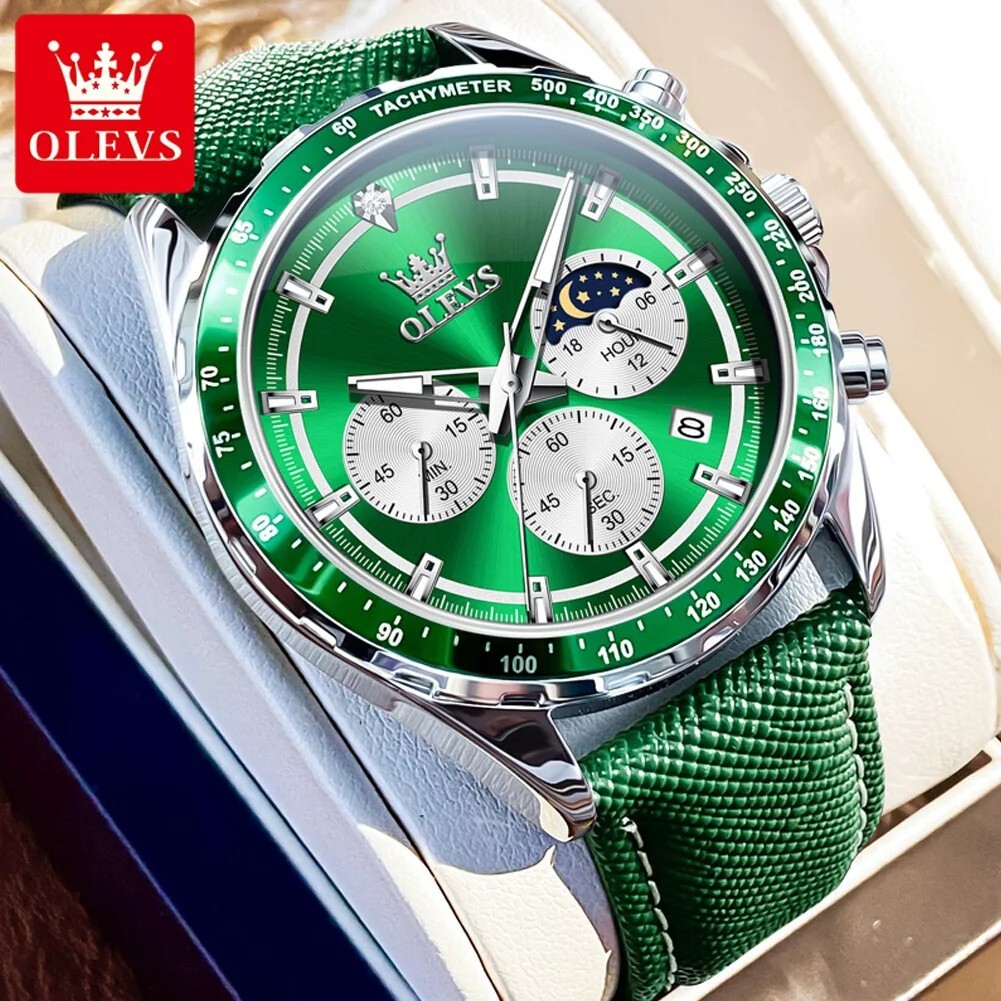 Waterproof Quartz Watch Men’s OLEVS Luminous Luxury Leather Men Business Strap