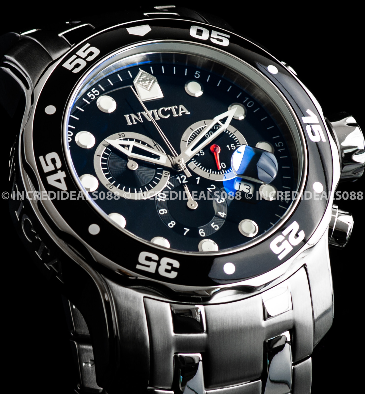 Invicta Men PRO DIVER SCUBA CHRONOGRAPH Black Dial Silver 48mm Bracelet Watch