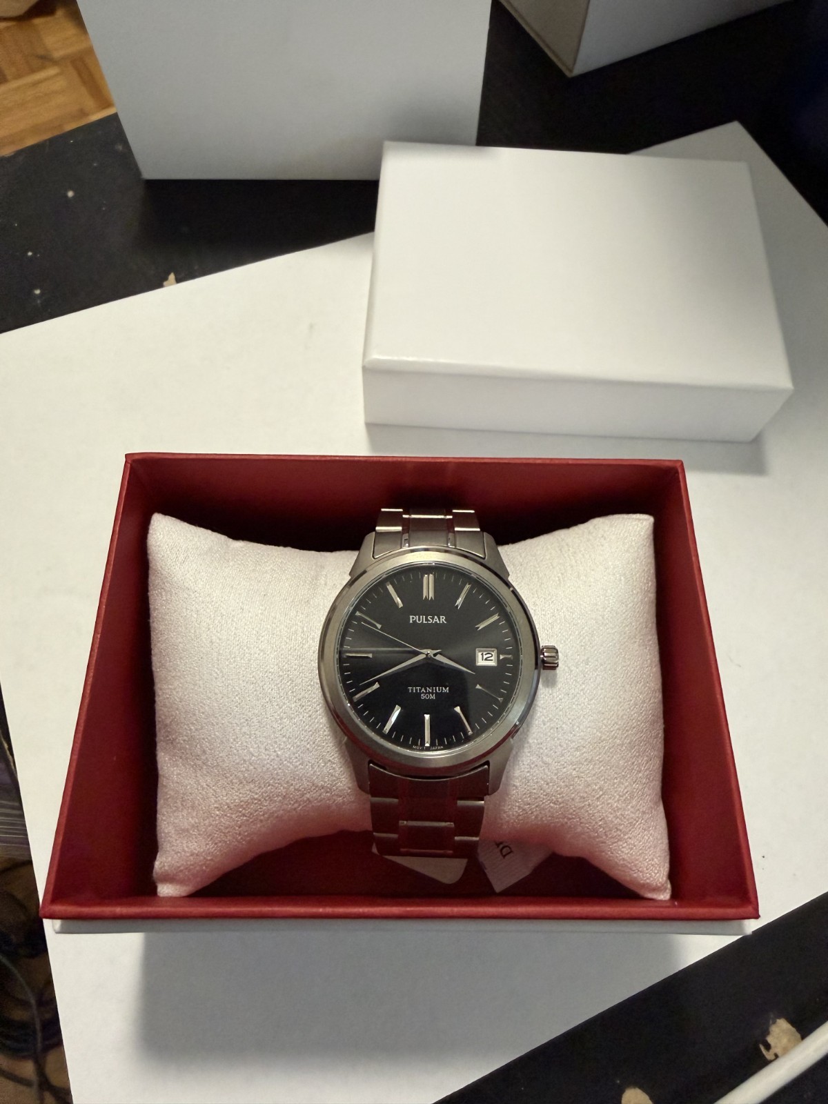 Pulsar PXH895 Men’s Quartz Titanium Bracelet Black Dial Watch
