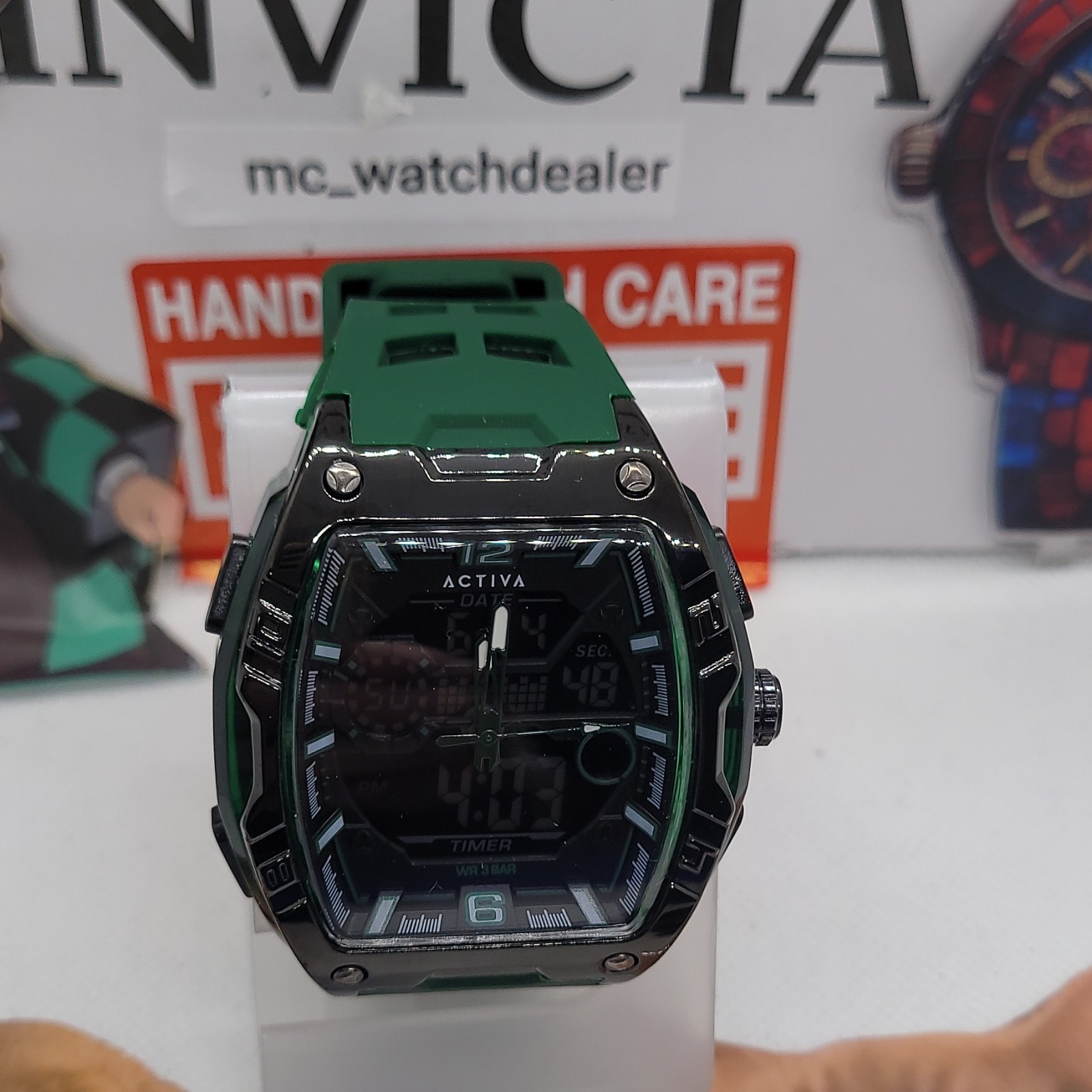 551 Activa Men’s Sports 50mm Analog & Digital Quartz 30m Green Rubber in Box