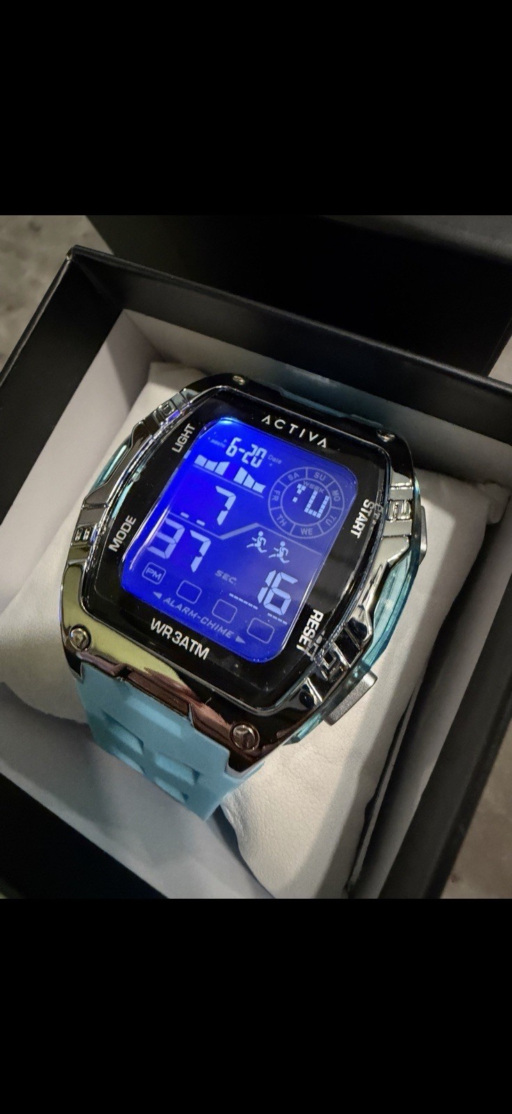 Activa X Invicta Digital Sport Watch 30m/3ATM Blue Silicone Strap Silver Case