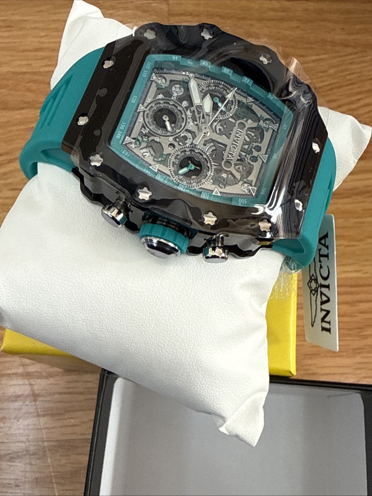Invicta Men’s Skeleton Chronograph Tonneau Quartz Watch Blue Silicone Strap