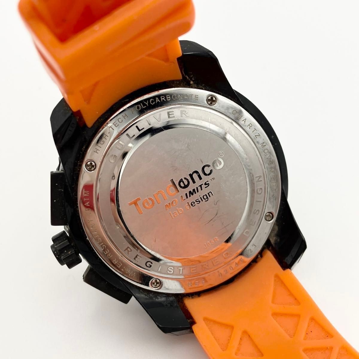 Tendence Gulliver Round Chronograph Mens Watch Black PVD Orange Rubber Band