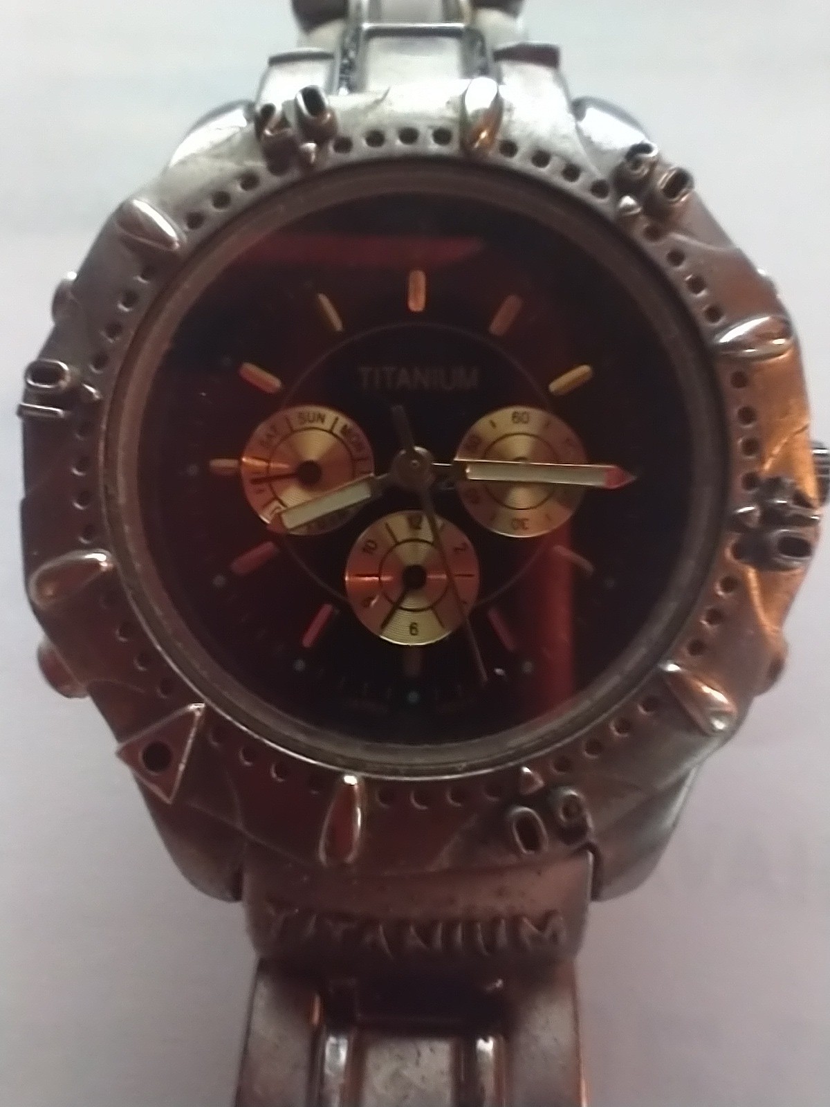 Titanium Men’s 2-ToneChronographAnalog Watch Black Dial Metal Bracelet Untested