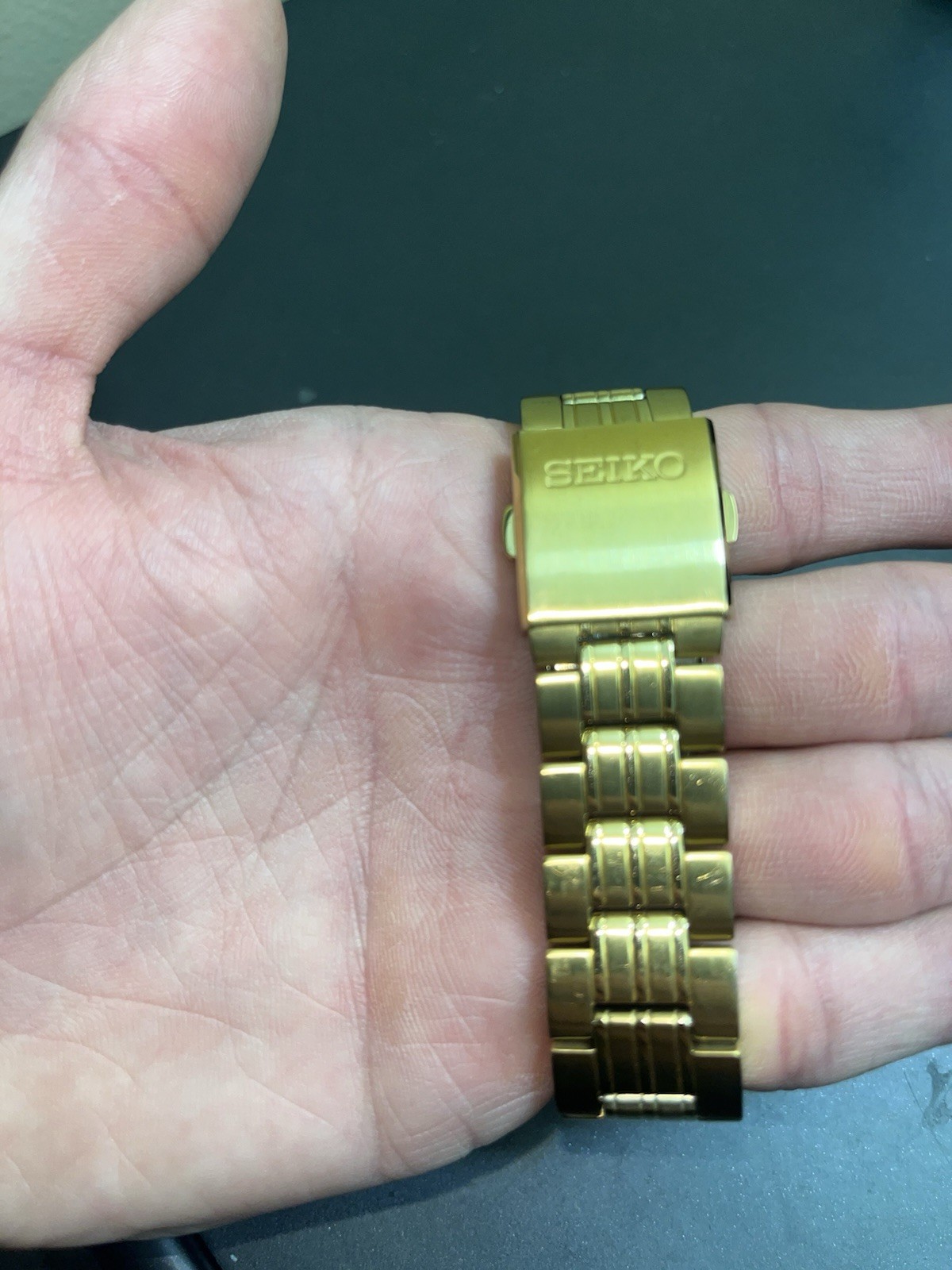 Seiko 5 Men’s Gold-Tone Bracelet Watch Blue Sunburst Dial Auto Day/Date
