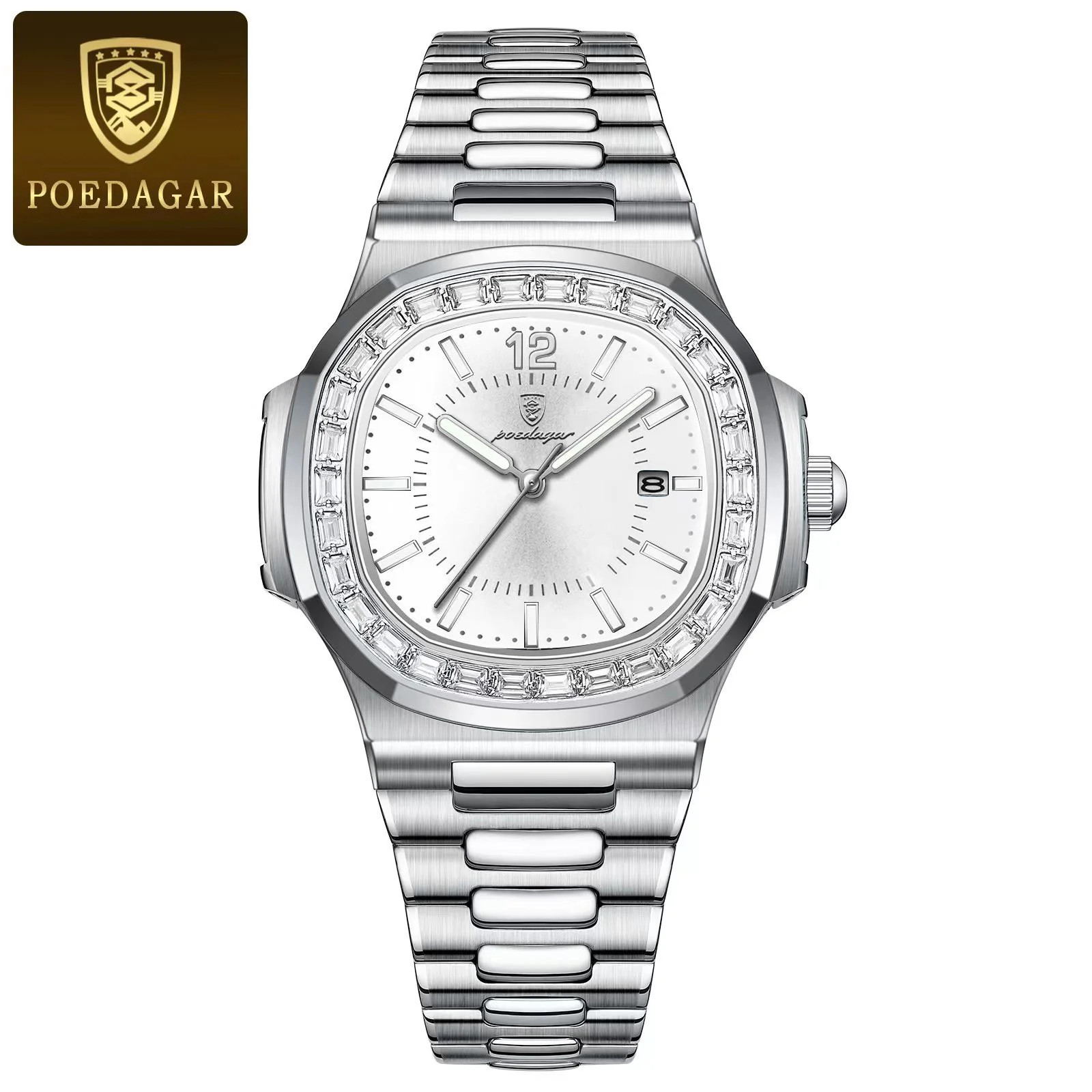 POEDAGAR Luxury Man Quartz Watch Square Watch for Men Waterproof Luminous Date S