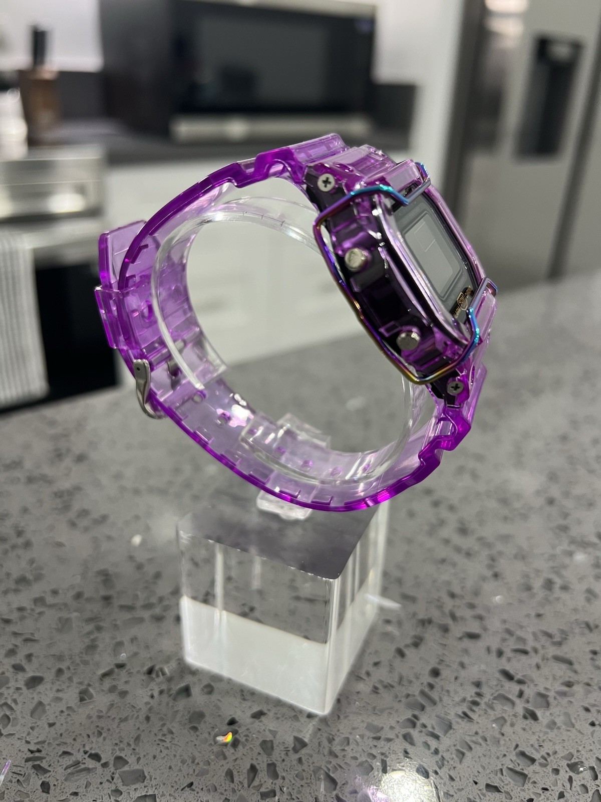 Gshock DW5600 Mod Custom Skmei Watch Clear Purple Black Dial / Travel Case