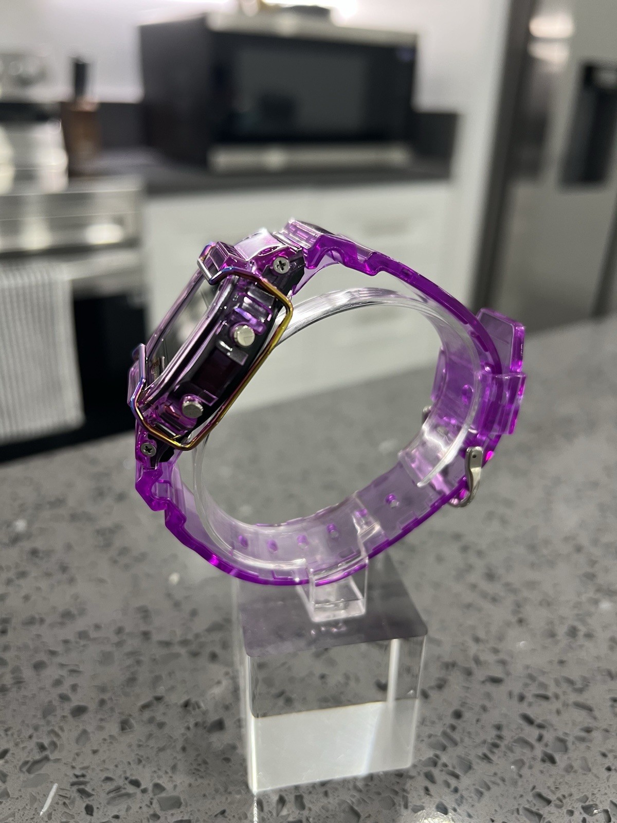 Gshock DW5600 Mod Custom Skmei Watch Clear Purple Black Dial / Travel Case