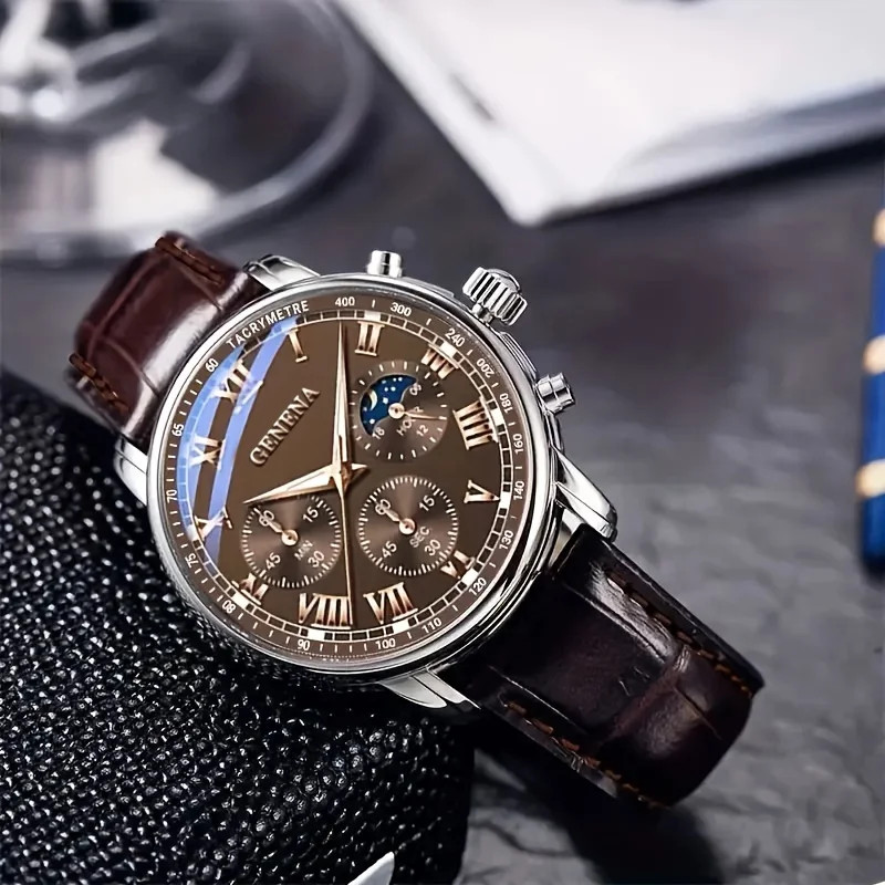 GENEVA High Quality Men’s Luxury Belt Fashion Quartz Watch Men Round Business St