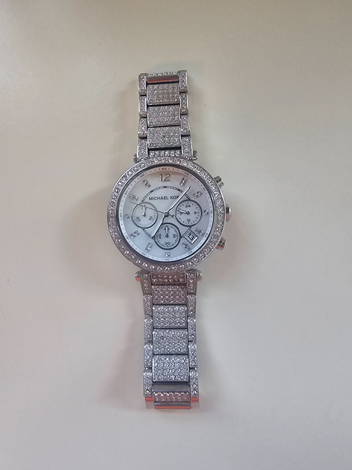 Michael Kors Parker Mother of Pearl Dial Crystals Steel Ladies Watch MK5572