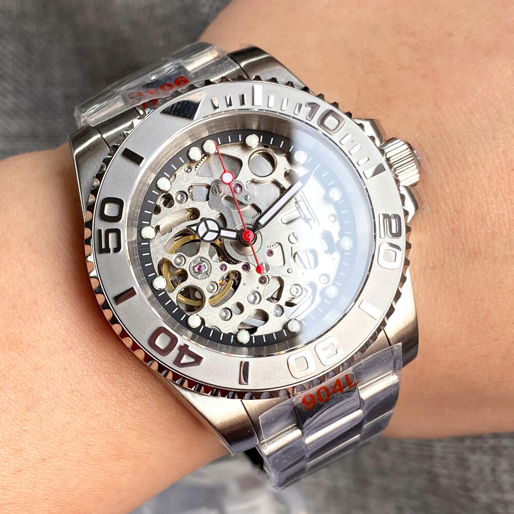 20ATM 40mm Tandorio Black Skeleton Dial NH70 Automatic Mens Watch Sapphire Glass