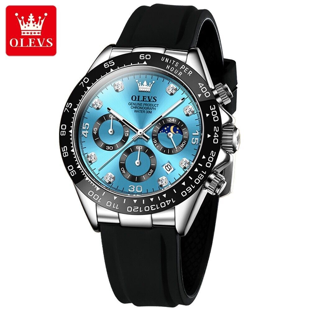 KC OLEVS Watch Chronograph Calendar Moon Phase Waterproof Man’s Wristwatches