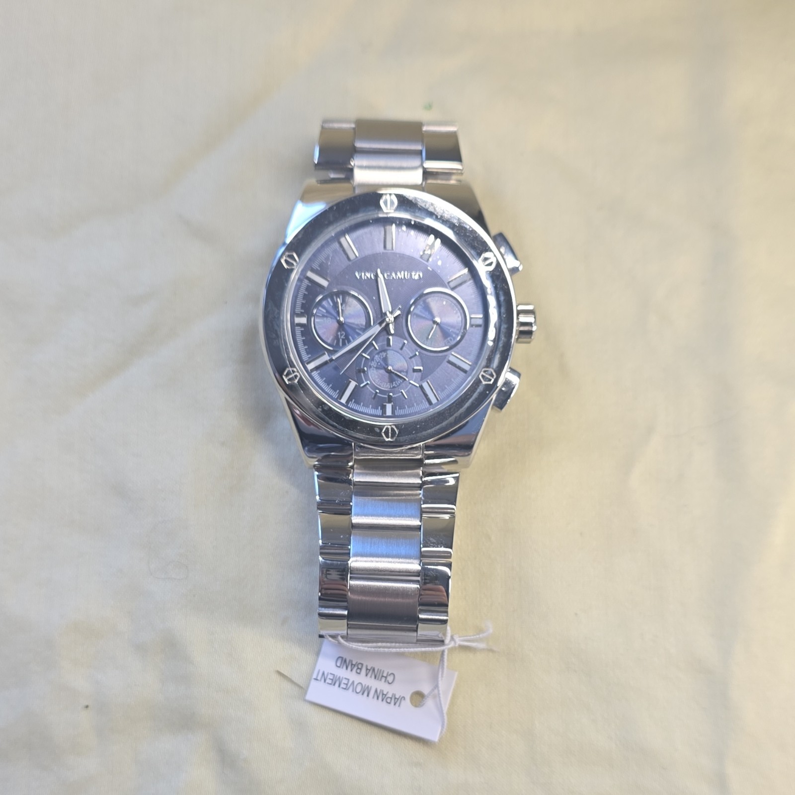 Vince Camuto Men’s Silver Stainless Steel Blue Dial Analog Wristwatch Water-Res…