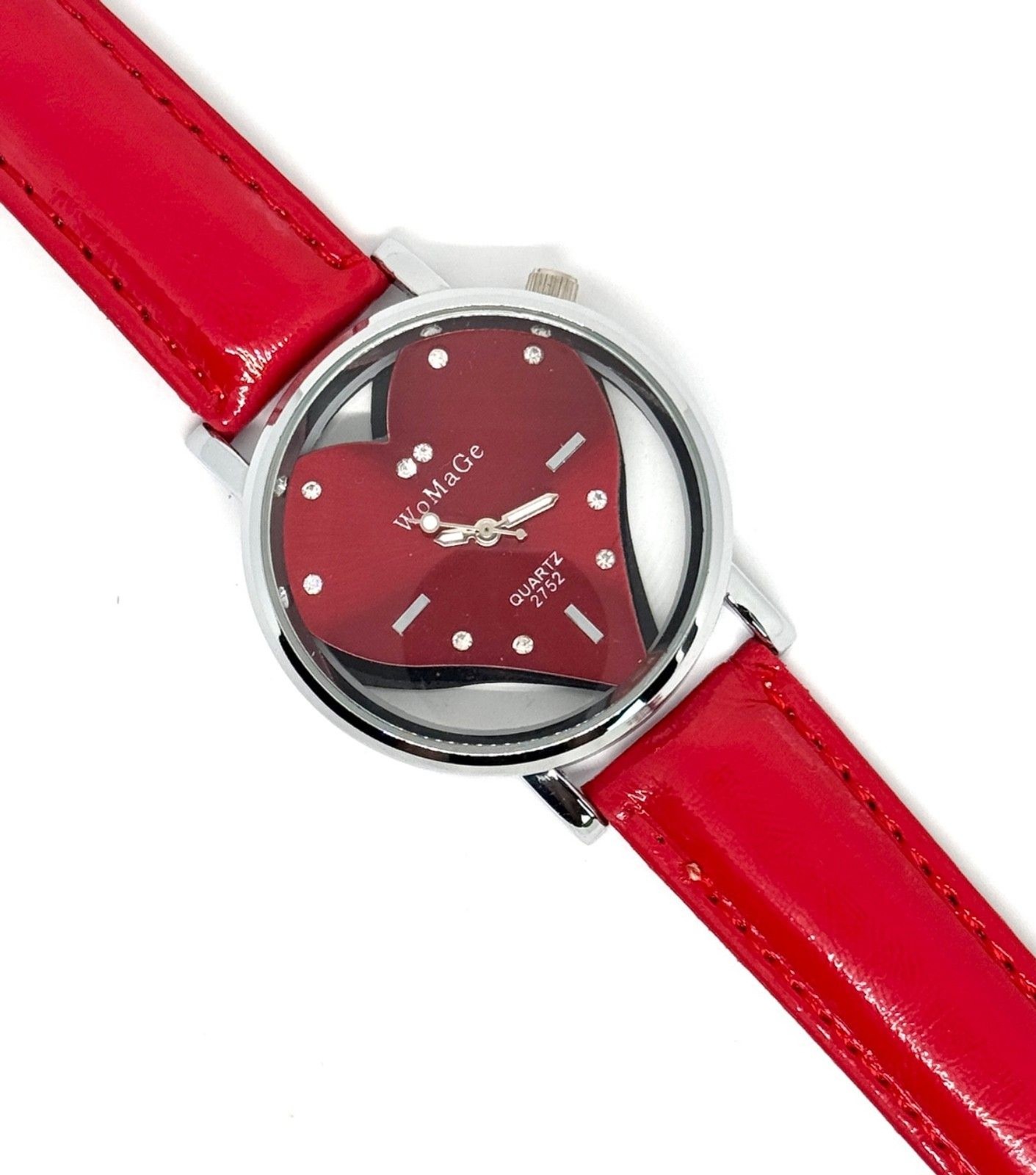 Red Heart Ladies Watch Silver Face Red Band #1125