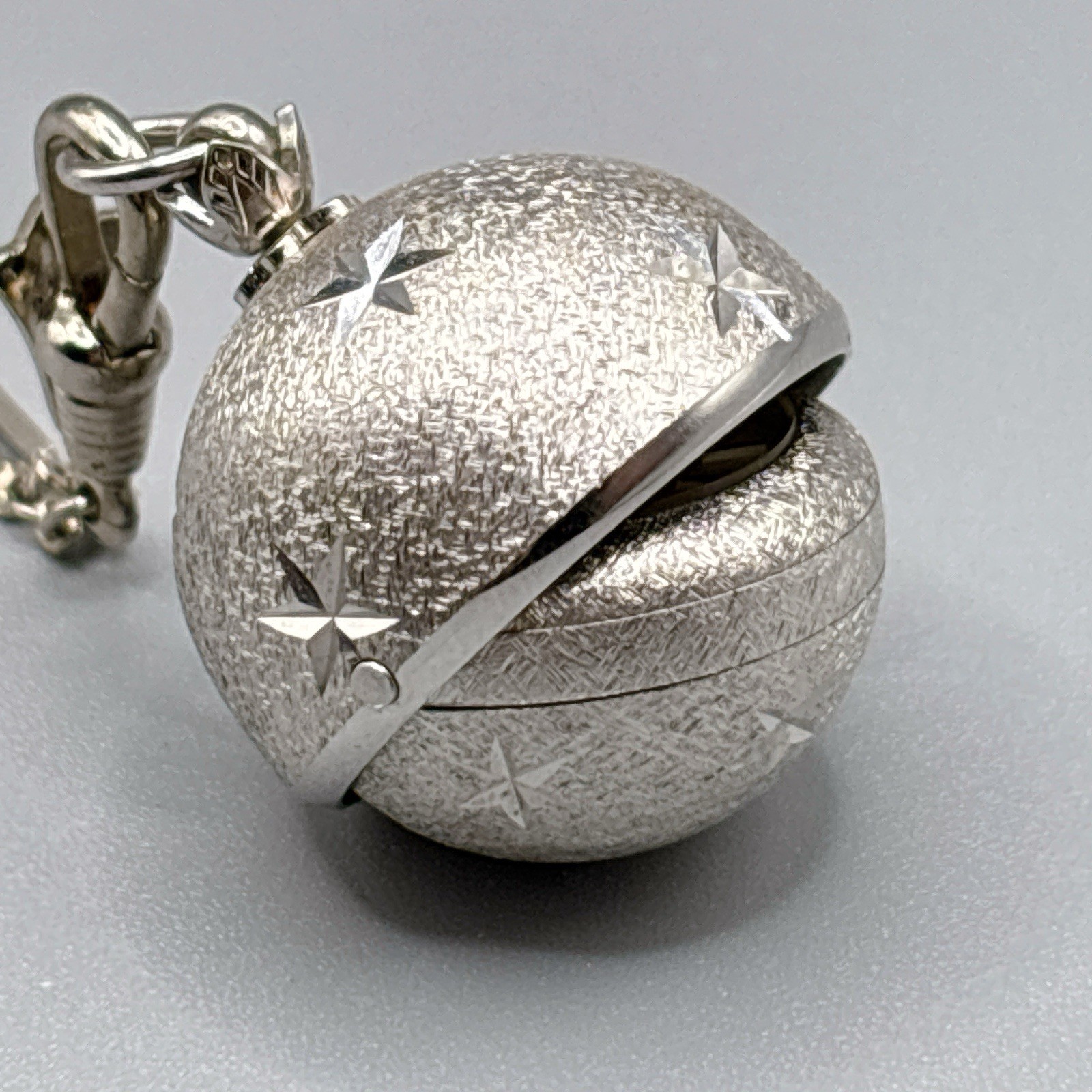 Vintage BUCHERER Orb Ball Sphere Pendant Silver Necklace Watch Star Mechanical