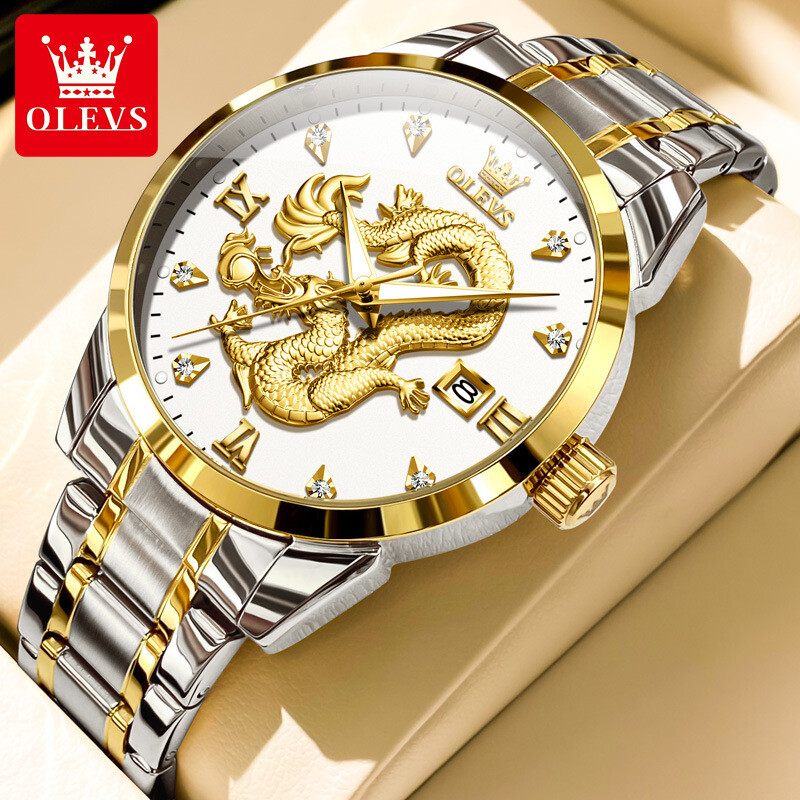 OLEVS Gold Dragon Men’s Quartz Watch Luminous Waterproof Date Wristwatch
