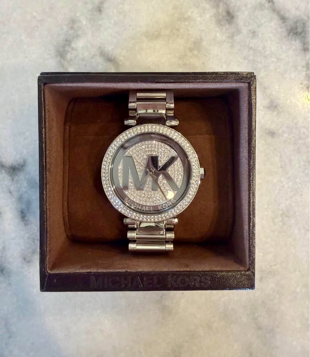 Michael Kors MK5925 Women’s Silver Crystal Parker Watch w/ Box & Extra Links
