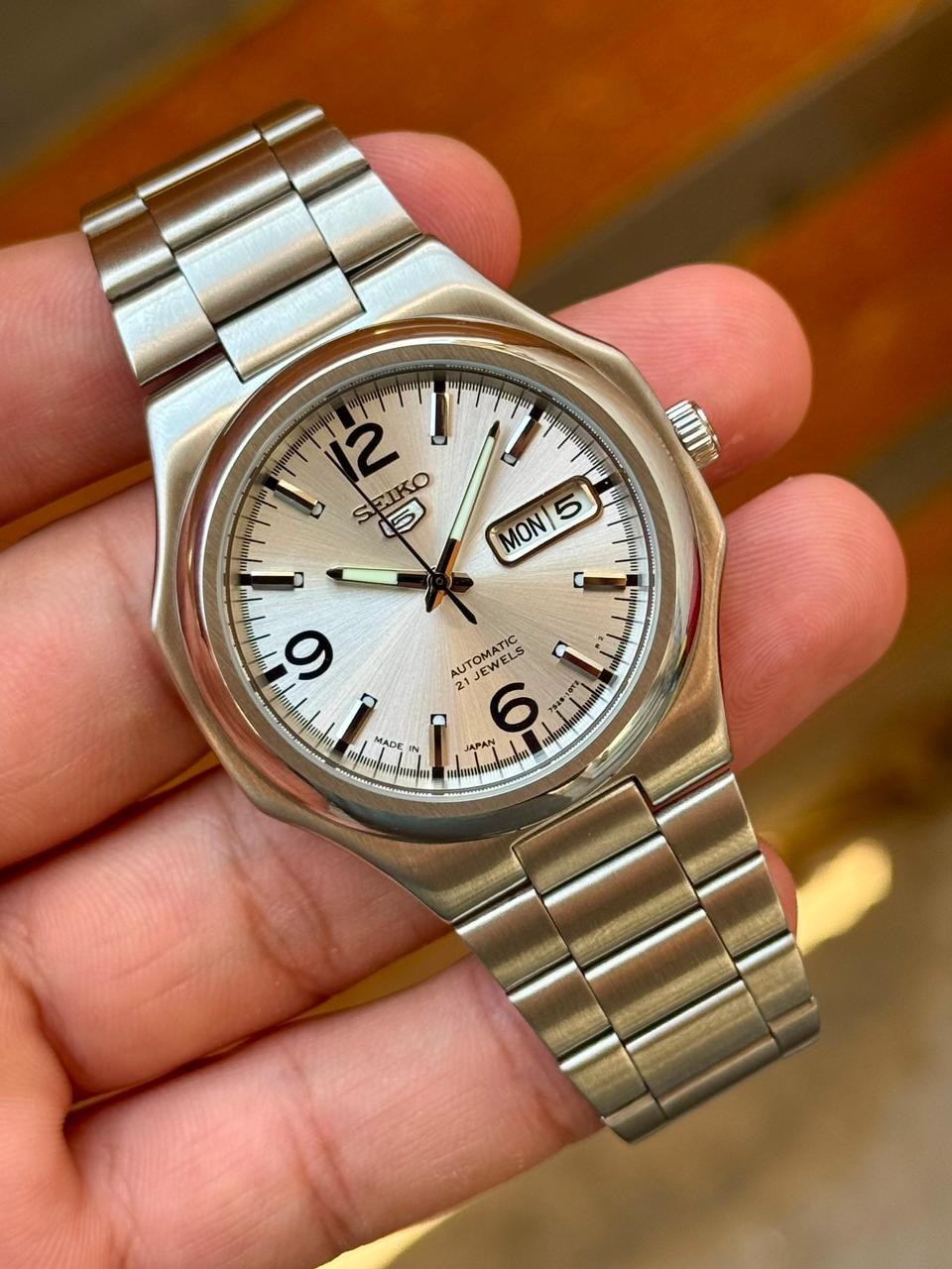 Seiko 5 SNKK55 Automatic Sliver Day-Date Stainless Steel Men’s Watch