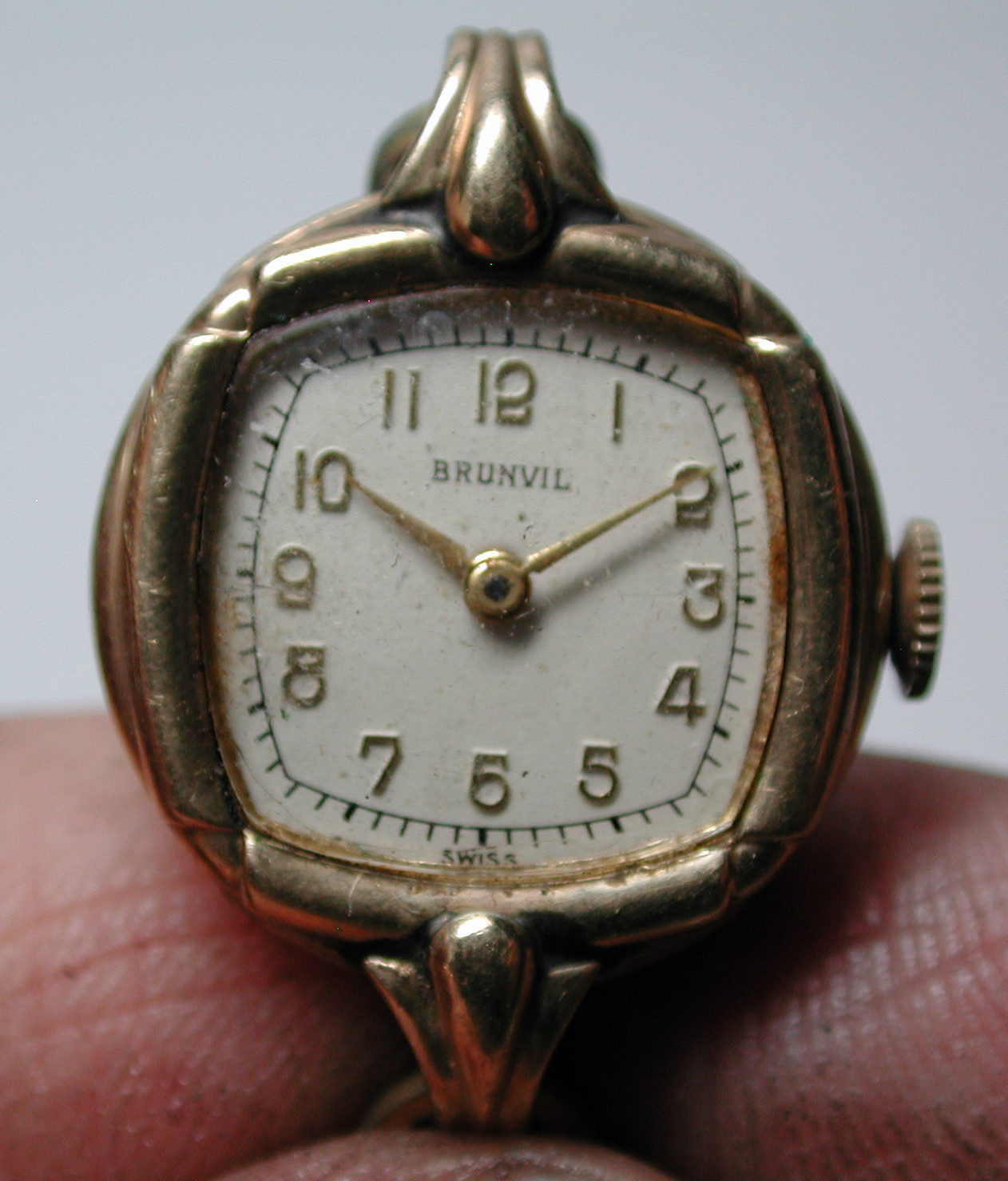 Antique Vintage BRUNVIL Yellow top DECO Wrist Watch & Link Band #W23