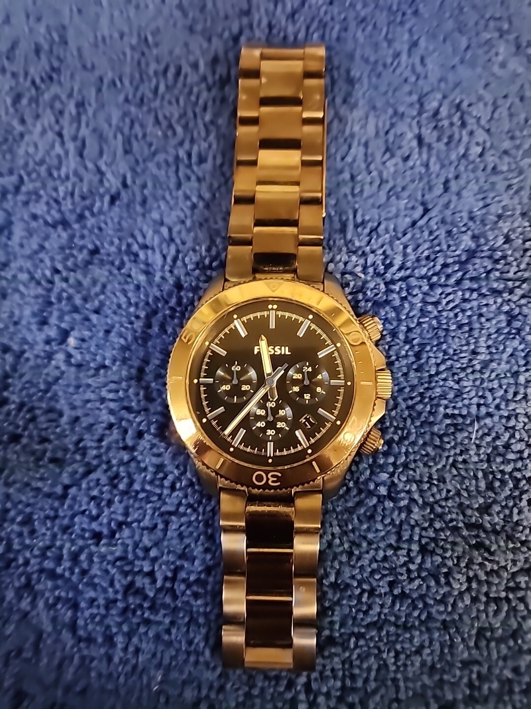 Fossil Chronograph Watch Men Gun Metal 100M Needs New Battery