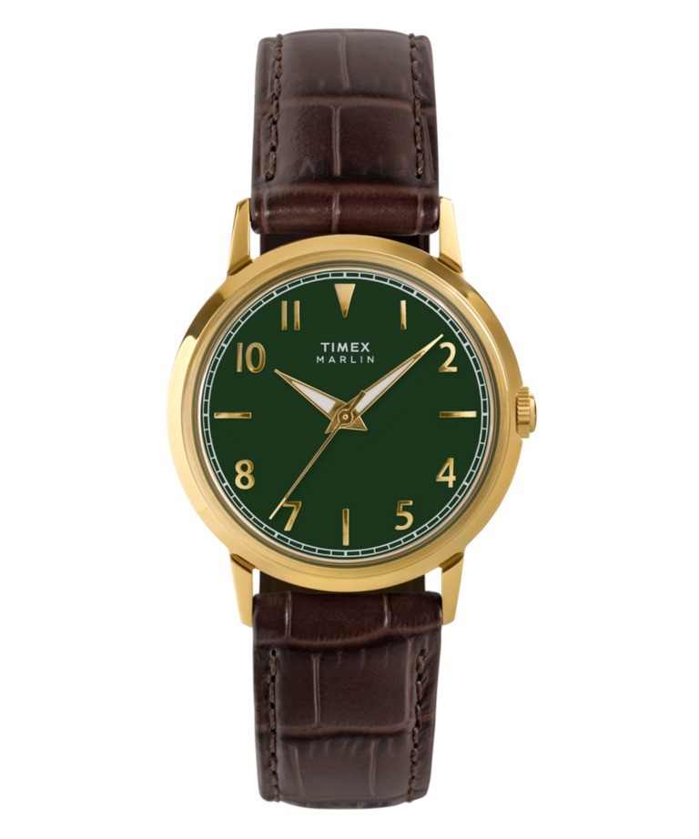 Mens Wristwatch TIMEX MARLIN TW2Y37800 Leather Brown Golden Green Vintage